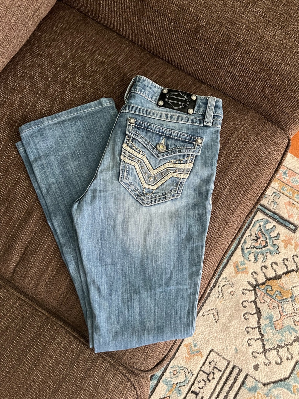Harley-Davidson Light Blue Women's Boot Cut Jeans with Embellished Back Pockets